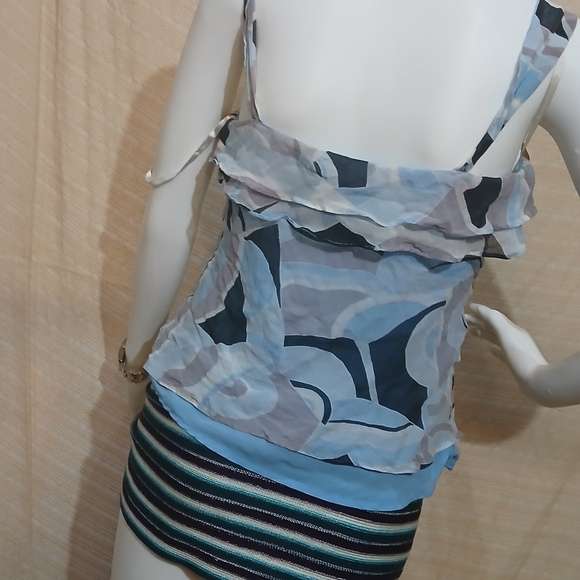 Vintage 90's -Express- Blue/Black & Grey 100% Silk Camisole- Scarf Not Included - Picture 3 of 9